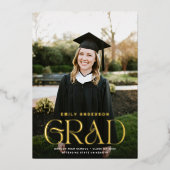 シック金ゴールド型グラッド写真卒業発表 箔招待状 (正面)