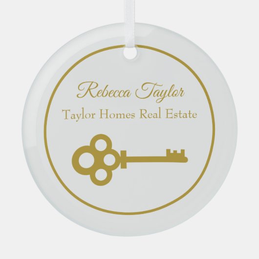 シック金ゴールド実在鍵エステートカスタム不動産仲介業者クリスマス ガラスオーナメント (正面)