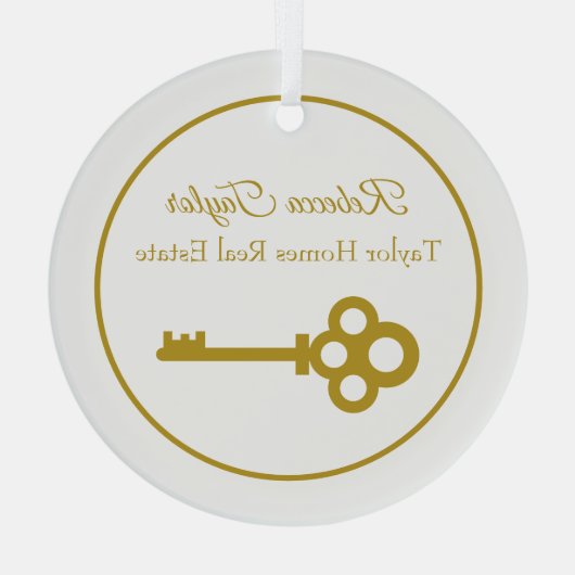 シック金ゴールド実在鍵エステートカスタム不動産仲介業者クリスマス ガラスオーナメント (裏面)