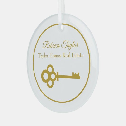 シック金ゴールド実在鍵エステートカスタム不動産仲介業者クリスマス ガラスオーナメント (正面左)