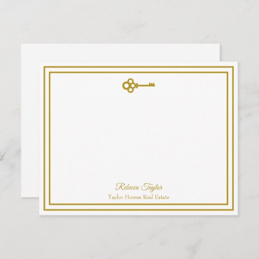 シック金ゴールド実在鍵エステートパーソナライズされた会社 ノートカード (正面/裏面)