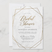 シック金ゴールド幾何学的アールデコ大理石ブライダルシャワー 招待状 (正面)