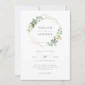 シック金ゴールド幾何学的ユーカリ結婚グリーナリー 招待状 (正面)