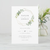 シック金ゴールド幾何学的ユーカリ結婚グリーナリー 招待状 (スタンド正面)
