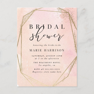 シック金ゴールド幾何学的赤面ピンクブライダルシャワー インビテーションポストカード