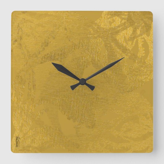 シック金ゴールド抽象芸術フローラ スクエア壁時計 (正面)