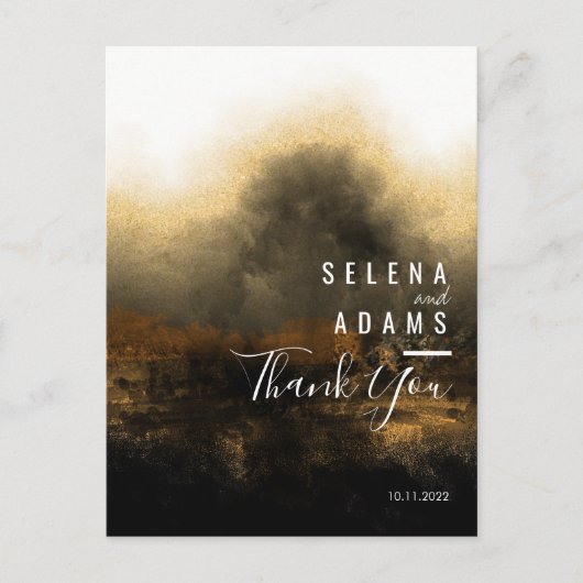 シック金ゴールド抽象芸術結婚タイポグラフィサンキュー ポストカード (正面)