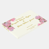 シック金ゴールド文字、ピンクツツツツジ&アイボリー結婚ズ ゲストブック (コーナー)