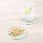 シック金ゴールド水彩ストライプモノグラム コースター (側面)