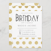 シック金ゴールド水玉模様バースデーパーティー 招待状 (正面/裏面)