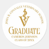 シック金ゴールド獣医学校卒業パーティー ラウンドシール (正面)