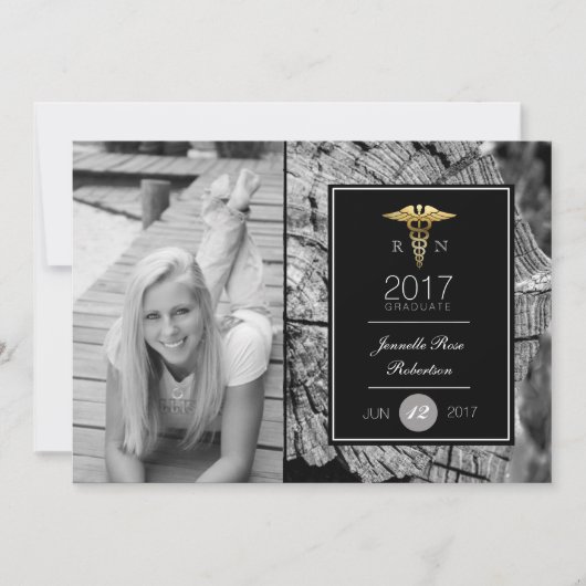 シック金ゴールド看護卒業パーティー |お知らせ 招待状 (正面)