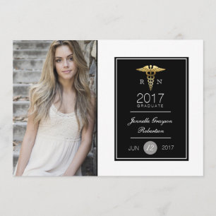 シック金ゴールド看護卒業パーティー  お知らせ 招待状