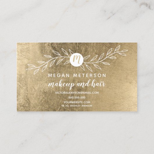 シック金ゴールド箔葉モノグラムの化粧 名刺 (裏面)