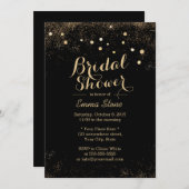 シック金ゴールド紙吹雪ドットブラックブライダルシャワー 招待状 (正面/裏面)