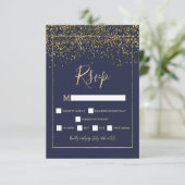 シック金ゴールド紙吹雪ネイビーブルータイポグラフィsvp 出欠カード (スタンド正面)
