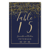 シック金ゴールド紙吹雪ネイビー結婚ブルースクリプトのテーブル テーブルナンバー (裏面)