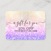 シック金ゴールド紙吹雪、グラデーショングリッター《写真》ぼけ味 割引カード (正面)