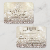 シック金ゴールド紙吹雪、グリッター《写真》ぼけ味 割引カード (正面/裏面)