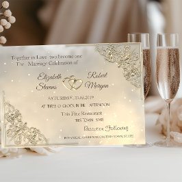 シック金ゴールド結婚ハート&レジストリ招待状 招待状