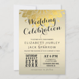 シック金ゴールド結婚フローラお祝い招待状 招待状