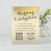 シック金ゴールド結婚フローラお祝い招待状 招待状 (スタンド正面)