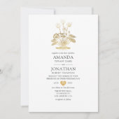 シック金ゴールド結婚フローラ 招待状 (正面)