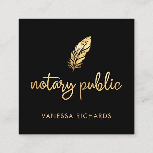 シック金ゴールド羽目公証人名モダンスクリプトQR スクエア名刺 (正面)