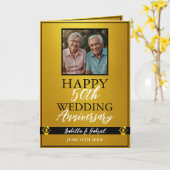 シック金ゴールド親写真創立50周年記念 カード (黄色い花)