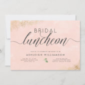 シック金ゴールド赤面ピンクウォーターカラーブライダルランチョン 招待状 (正面)
