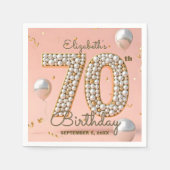 シック金ゴールド赤面ピンクパール70誕生日 スタンダードカクテルナプキン (正面)