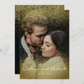 シック金ゴールド金ゴールドグリッターオーバーレイフォト結婚ズ 招待状 (正面/裏面)