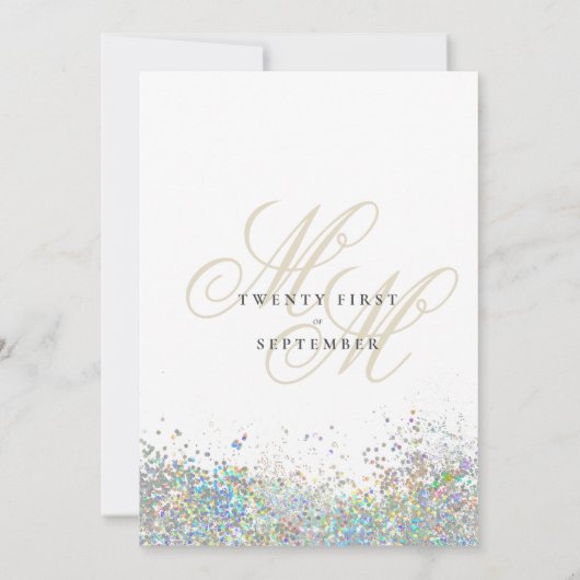 シック金ゴールド銀グリッターモノグラムイニシャル結婚ズ 招待状 (裏面)