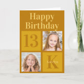 シック金ゴールド2フォトコラージュカスタムハッピーバースデー カード (正面)