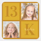 シック金ゴールド2フォトコラージュカスタム誕生日パーティー スクエアシール (正面)