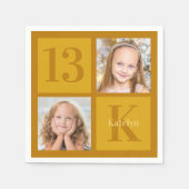 シック金ゴールド2フォトコラージュカスタム誕生日パーティー スタンダードカクテルナプキン (正面)