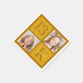 シック金ゴールド2フォトコラージュカスタム誕生日パーティー スタンダードカクテルナプキン (角)