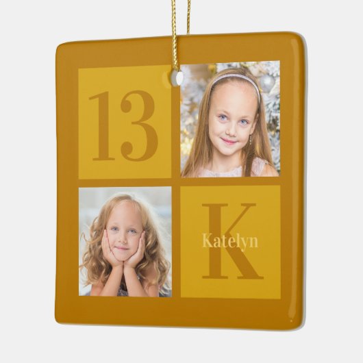 シック金ゴールド2フォトコラージュカスタム誕生日パーティー セラミックオーナメント (左)