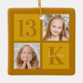 シック金ゴールド2フォトコラージュカスタム誕生日パーティー セラミックオーナメント (正面)