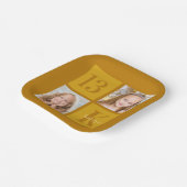 シック金ゴールド2フォトコラージュカスタム誕生日パーティー ペーパープレート (傾斜あり)