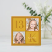 シック金ゴールド2フォトコラージュカスタム誕生日パーティー 招待状 (スタンド正面)