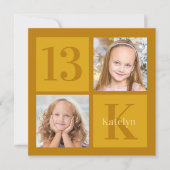 シック金ゴールド2フォトコラージュカスタム誕生日パーティー 招待状 (正面)