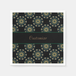 シック金ゴールド&グリーンアジアスタイルパターン スタンダードカクテルナプキン