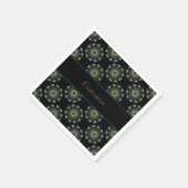 シック金ゴールド&グリーンアジアスタイルパターン スタンダードカクテルナプキン (角)