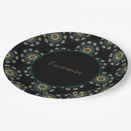 シック金ゴールド&グリーンアジアスタイルパターン ペーパープレート