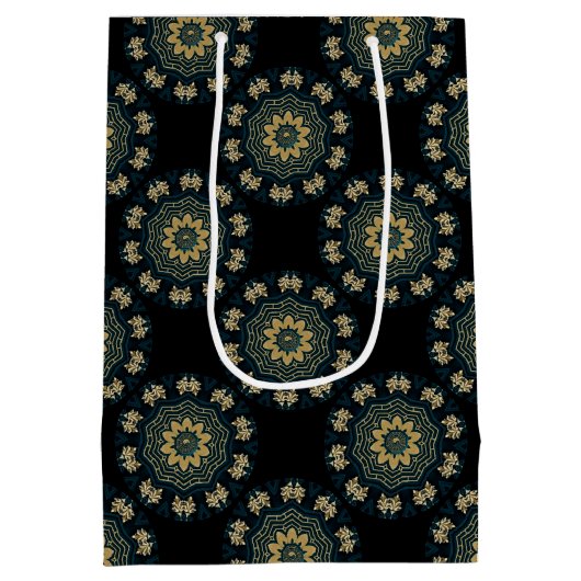 シック金ゴールド&グリーンアジアスタイルパターン ミディアムペーパーバッグ (裏面)