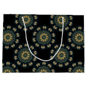 シック金ゴールド&グリーンアジアスタイルパターン ラージペーパーバッグ (裏面)