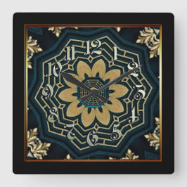 シック金ゴールド&グリーンアジアスタイル2 スクエア壁時計