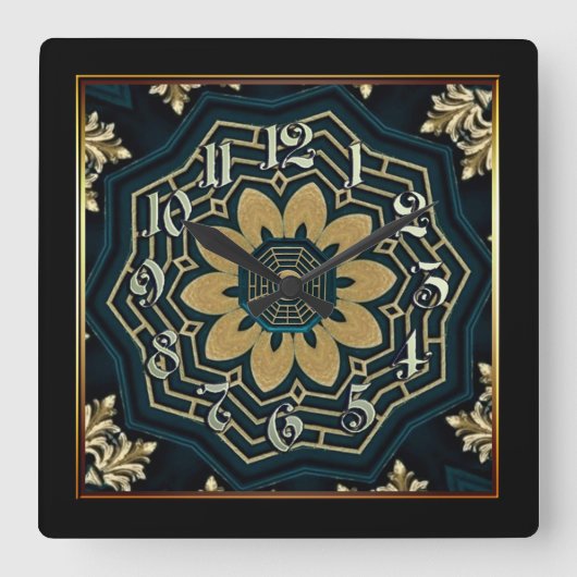 シック金ゴールド&グリーンアジアスタイル2 スクエア壁時計 (正面)