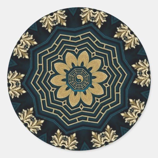 シック金ゴールド&グリーンアジアスタイル ラウンドシール (正面)